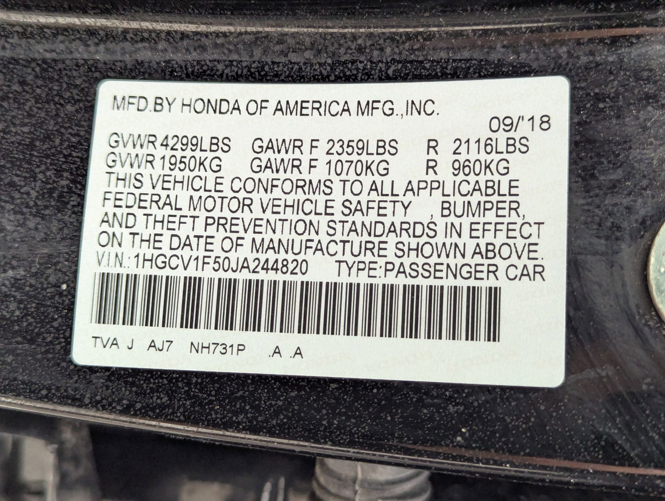 2018 Honda Accord Sedan EX-L 1.5T